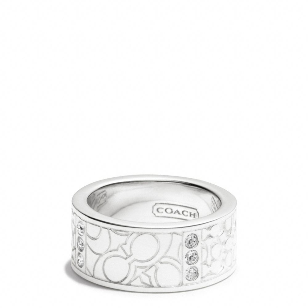 COACH F96544 Sterling Pave Signature C Patchwork Band Ring 