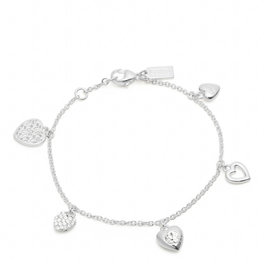 COACH f96550 STERLING MULTI HEART CHARM BRACELET 