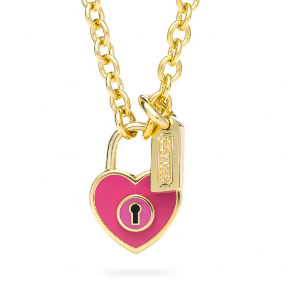 COACH F96565 Enamel Padlock Heart Necklace GOLD/PINK