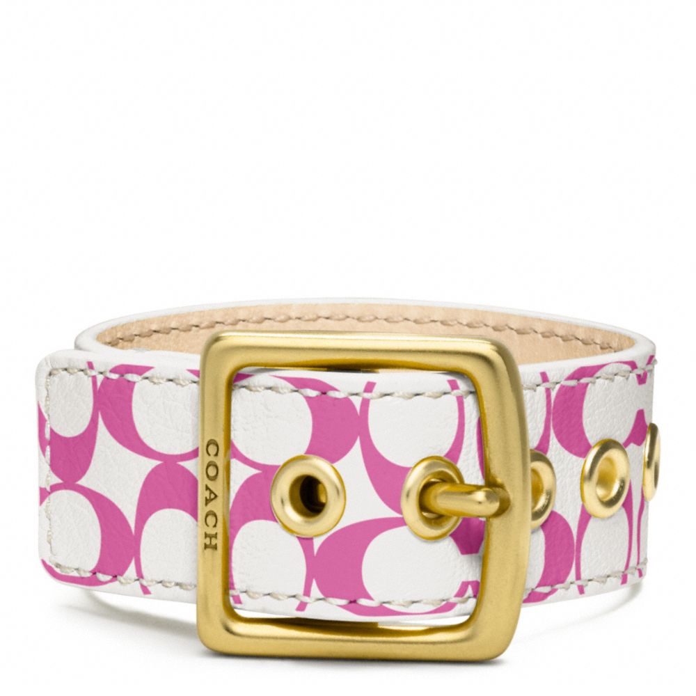 COACH F96594 Signature C Leather Buckle Bracelet BRASS/PINK