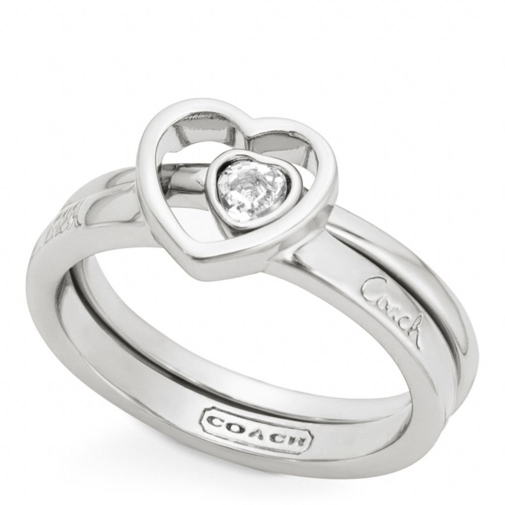 COACH f96614 STERLING PAVE STONE HEART RING SET 