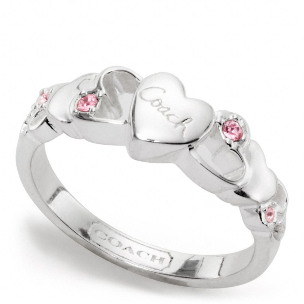 COACH f96712 STERLING OPEN HEART STONE RING 