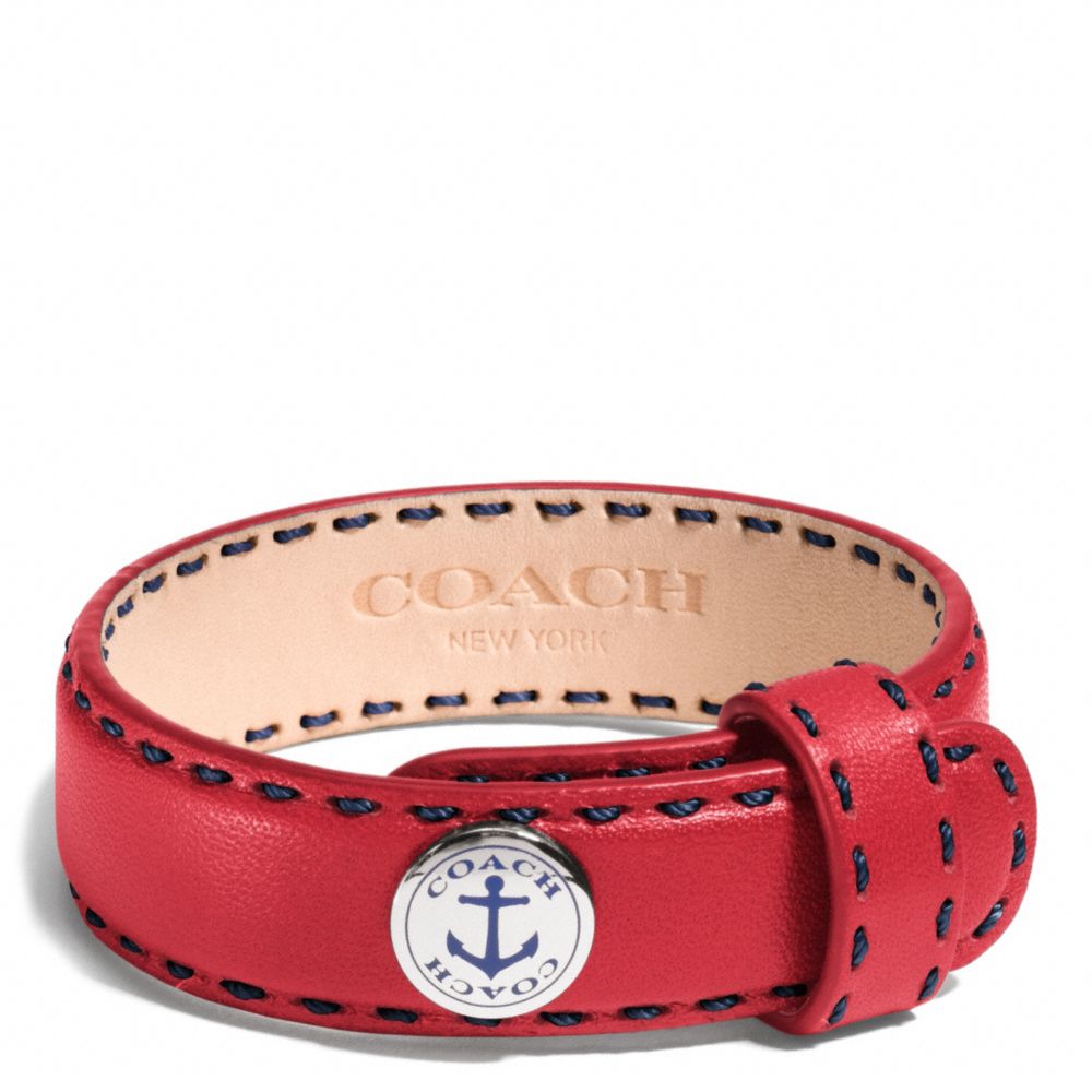 COACH f96765 ANCHOR LEATHER BRACELET SILVER/RED