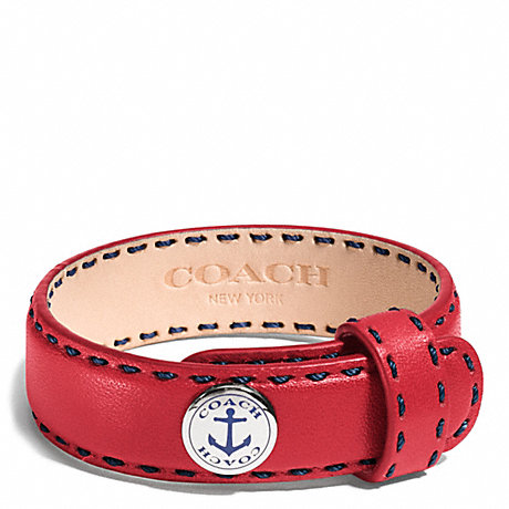 COACH ANCHOR LEATHER BRACELET - SILVER/RED - f96765