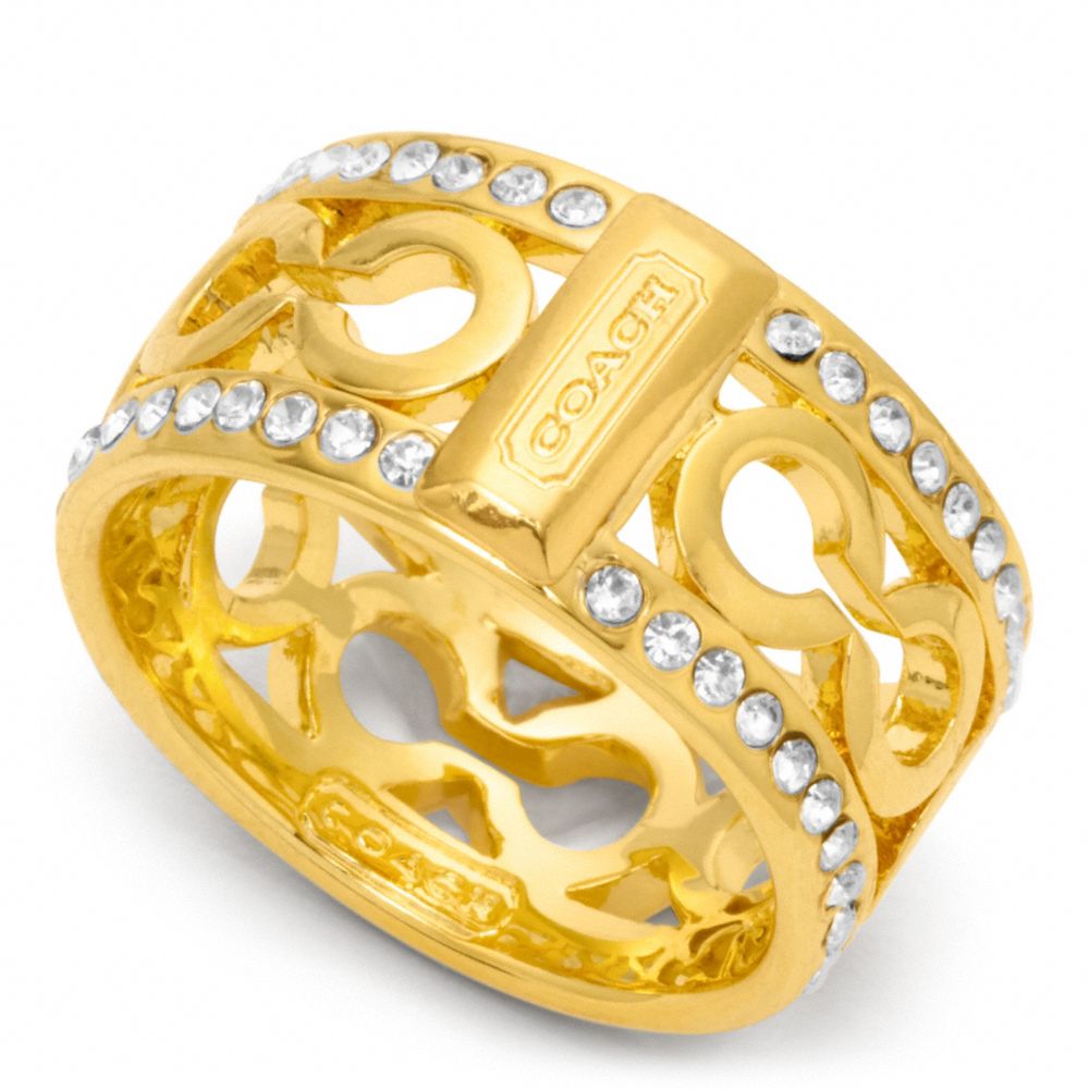 COACH PIERCED PAVE OP ART BAND RING - GOLD/CLEAR - f96825