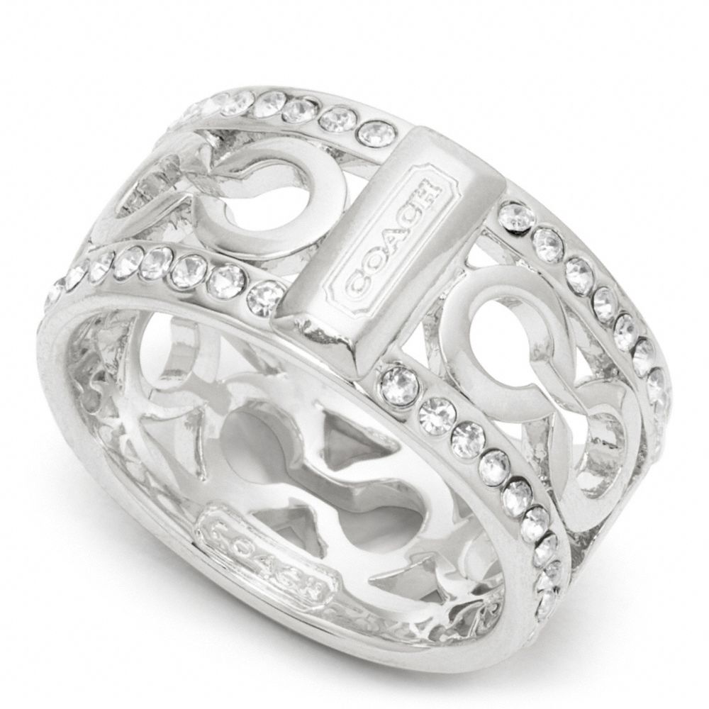 COACH PIERCED PAVE OP ART BAND RING - SILVER/CLEAR - f96825