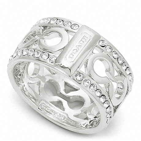 COACH PIERCED PAVE OP ART BAND RING - SILVER/CLEAR - f96825