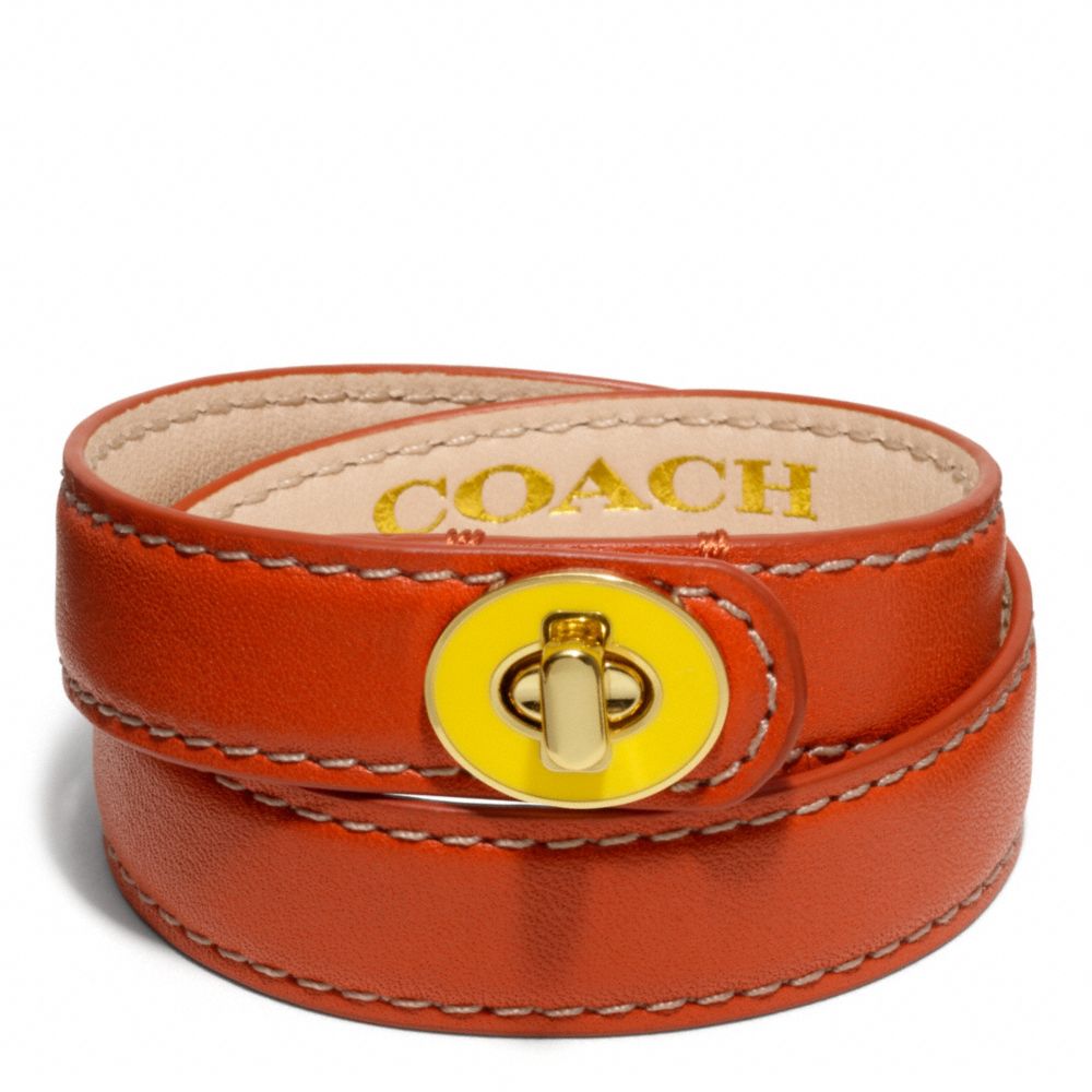 COACH F96861 DOUBLE WRAP ENAMEL TURNLOCK BRACELET BRASS/VERMILLION