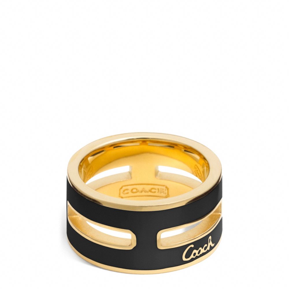 COACH ENAMEL GRID RING - GOLD/BLACK - f96866