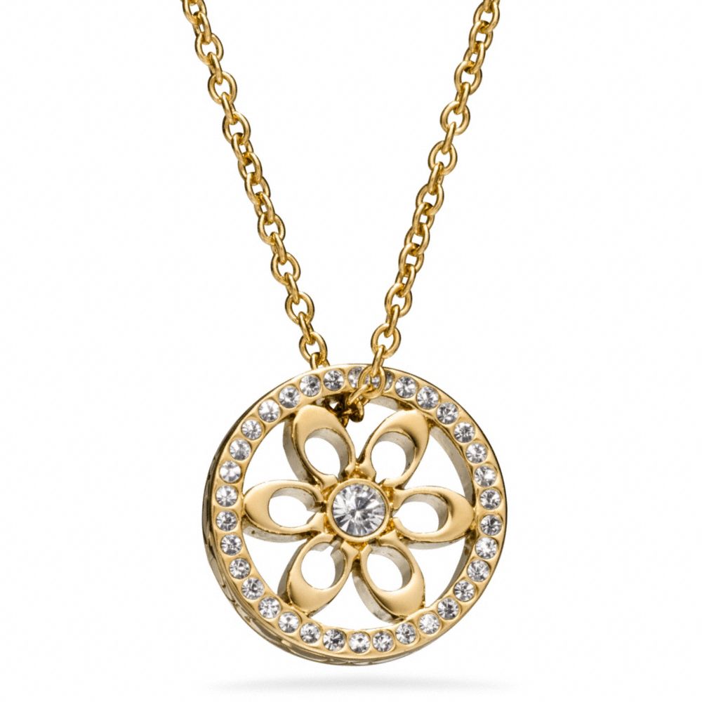 COACH f96904 PAVE SIGNATURE DISC PENDANT NECKLACE 