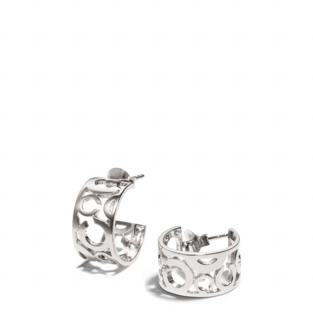 PIERCED OP ART HUGGIE EARRINGS - SILVER - COACH F96923