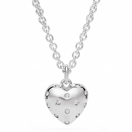 COACH F96940 STERLING PAVE HEART PENDANT NECKLACE SILVER/CLEAR
