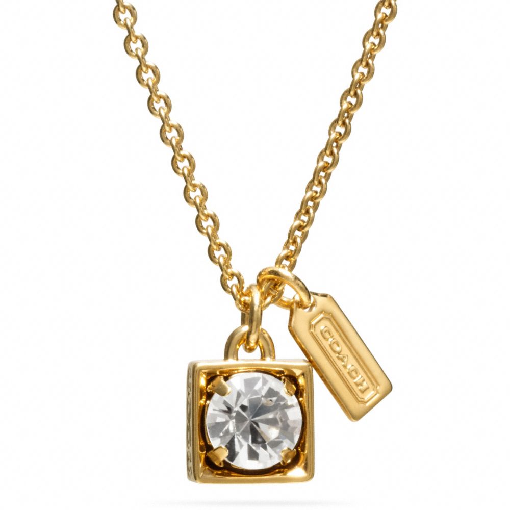 COACH BEVELED SQUARE PENDANT NECKLACE - GOLD/CLEAR - f96981