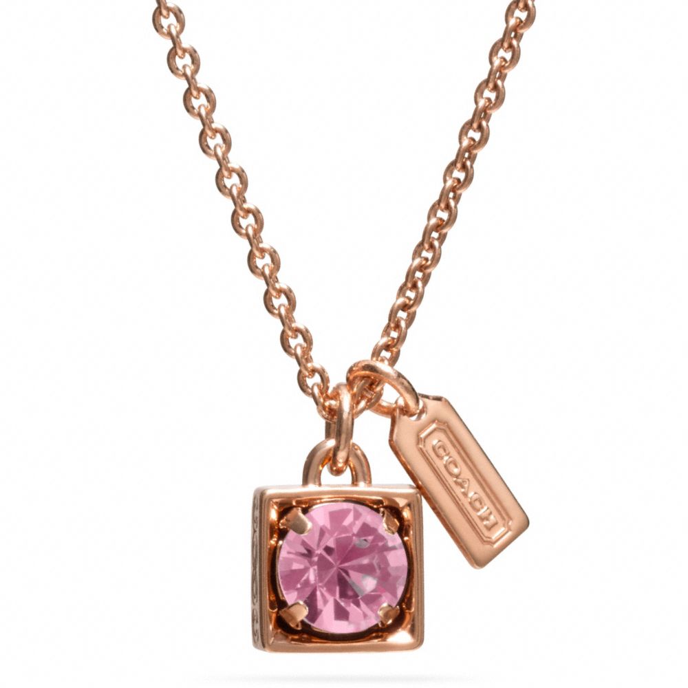 COACH BEVELED SQUARE PENDANT NECKLACE - ROSEGOLD/PINK - f96981