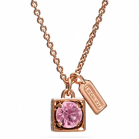 COACH F96981 BEVELED SQUARE PENDANT NECKLACE ROSEGOLD/PINK