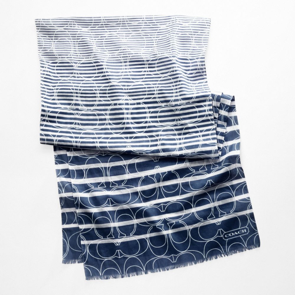 COACH F97627 - OUTLINE SIGNATURE STRIPE OBLONG SCARF NAVY