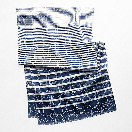 COACH OUTLINE SIGNATURE STRIPE OBLONG SCARF - NAVY - f97627