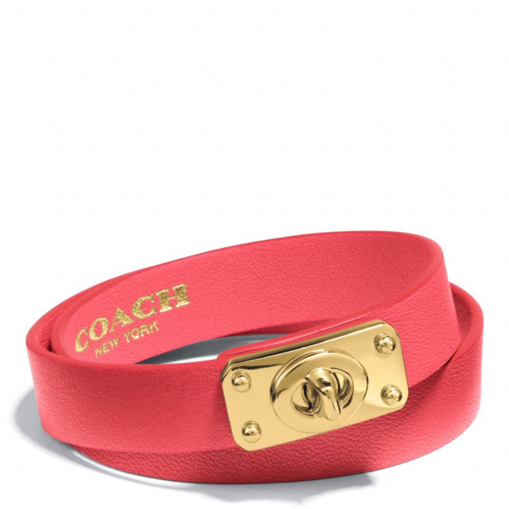 COACH f99619 DOUBLE WRAP TURNLOCK PLAQUE BRACELET GOLD/RED