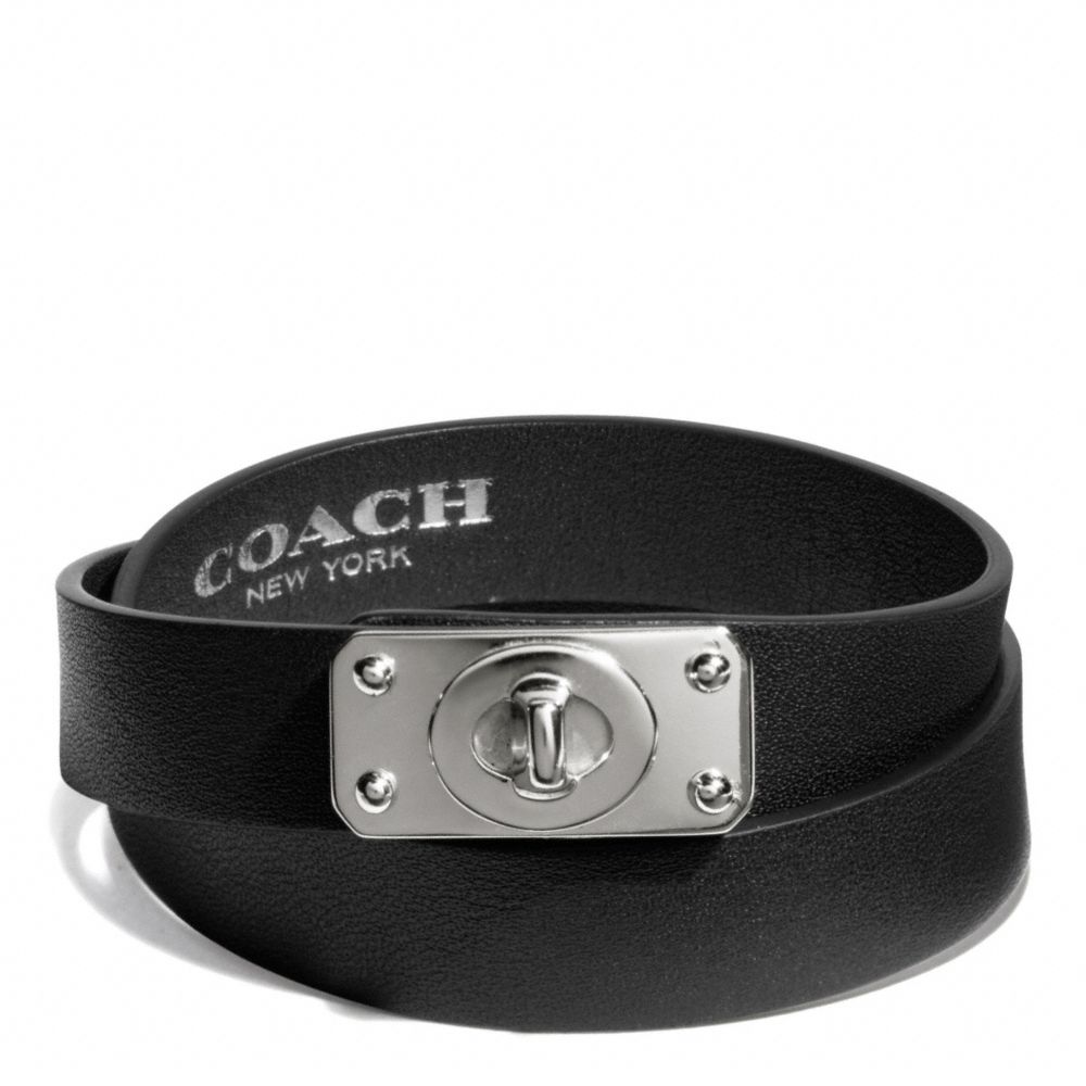 COACH f99619 DOUBLE WRAP TURNLOCK PLAQUE BRACELET  SILVER/BLACK