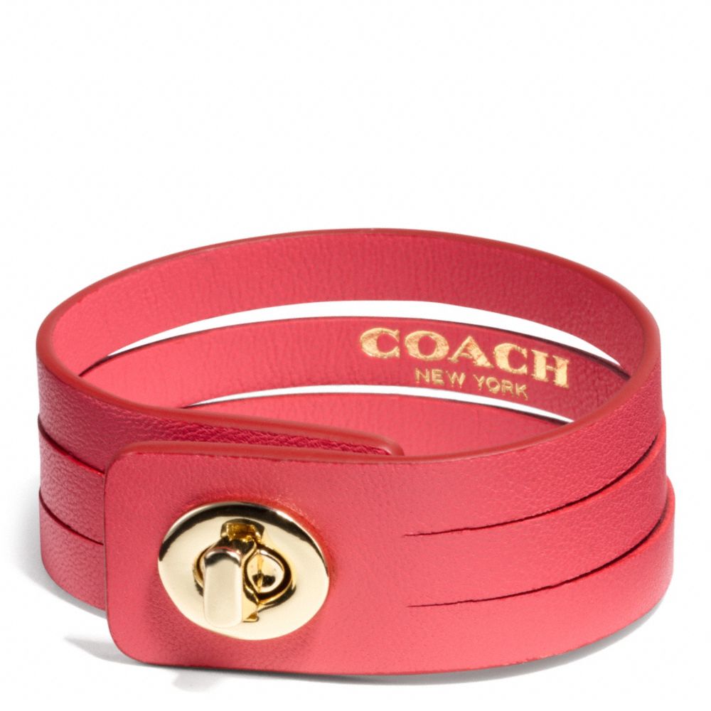 COACH f99625 BUNCHED LEATHER SMALL TURNLOCK BRACELET GOLD/RED