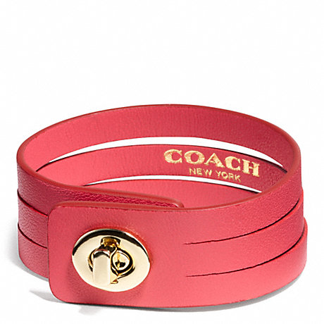 COACH BUNCHED LEATHER SMALL TURNLOCK BRACELET - GOLD/RED - f99625