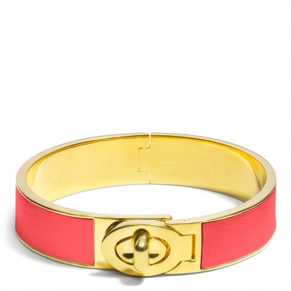 COACH F99628 Half Inch Hinged Leather Turnlock Bangle GOLD/LOVE RED