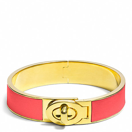 COACH f99628 HALF INCH HINGED LEATHER TURNLOCK BANGLE GOLD/LOVE RED