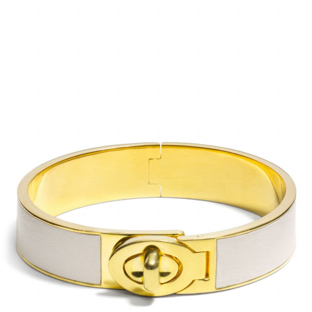 COACH f99628 HALF INCH HINGED LEATHER TURNLOCK BANGLE GOLD/PARCHMENT