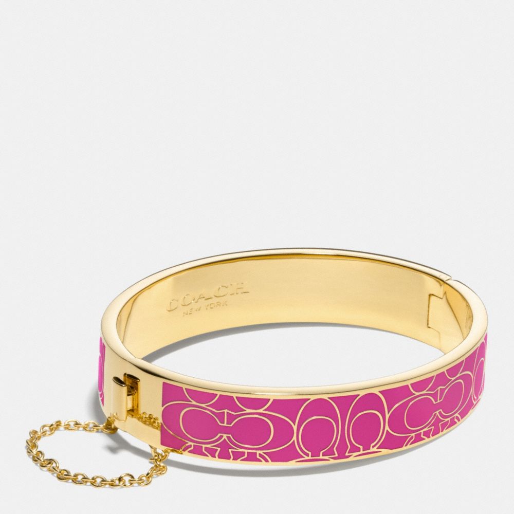 COACH SIGNATURE C METAL ENAMEL CHAIN HINGED BANGLE - GOLD/FUCHSIA - f99679