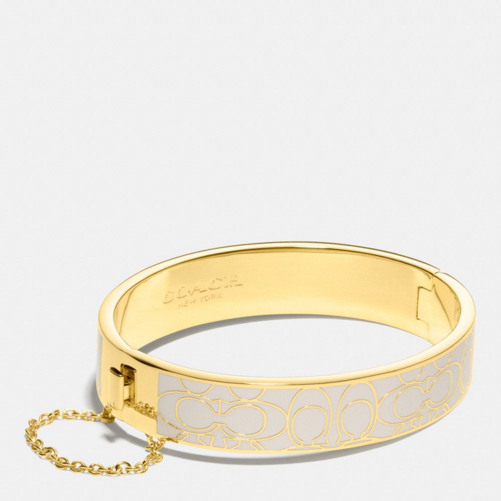 COACH f99679 SIGNATURE C METAL ENAMEL CHAIN HINGED BANGLE GOLD/WHITE