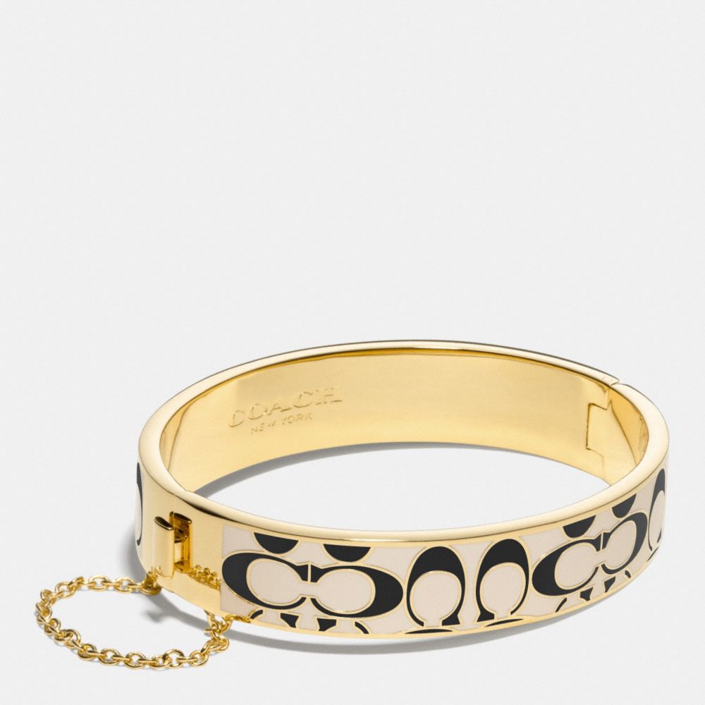 SIGNATURE C METAL ENAMEL CHAIN HINGED BANGLE - f99679 - LIGHT GOLD/MILK/BLACK