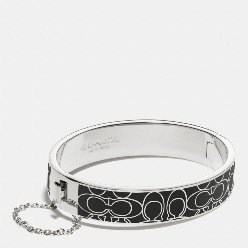 COACH SIGNATURE C METAL ENAMEL CHAIN HINGED BANGLE - SILVER/BLACK - f99679