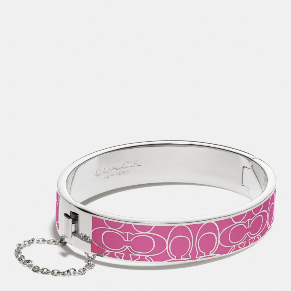 COACH F99679 Signature C Metal Enamel Chain Hinged Bangle  SILVER/FUCHSIA