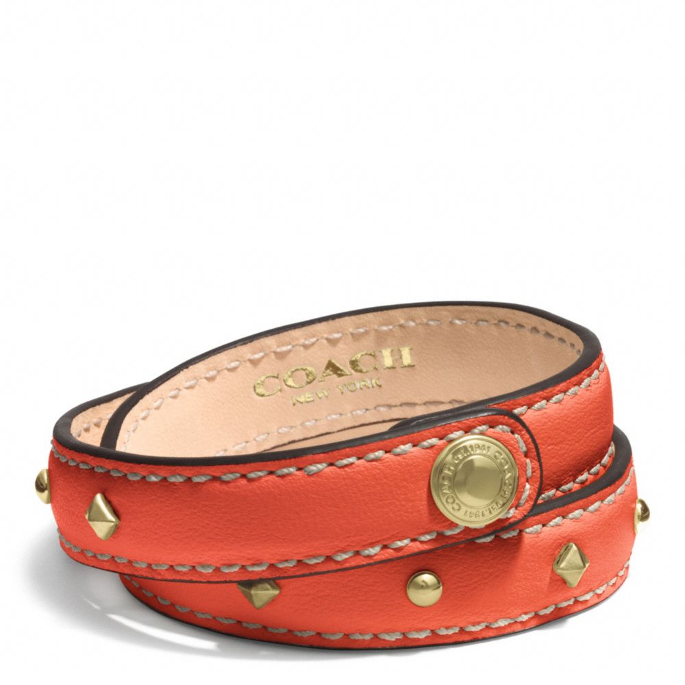 COACH F99687 Studded Leather Wrap Bracelet GOLD/HOT ORANGE
