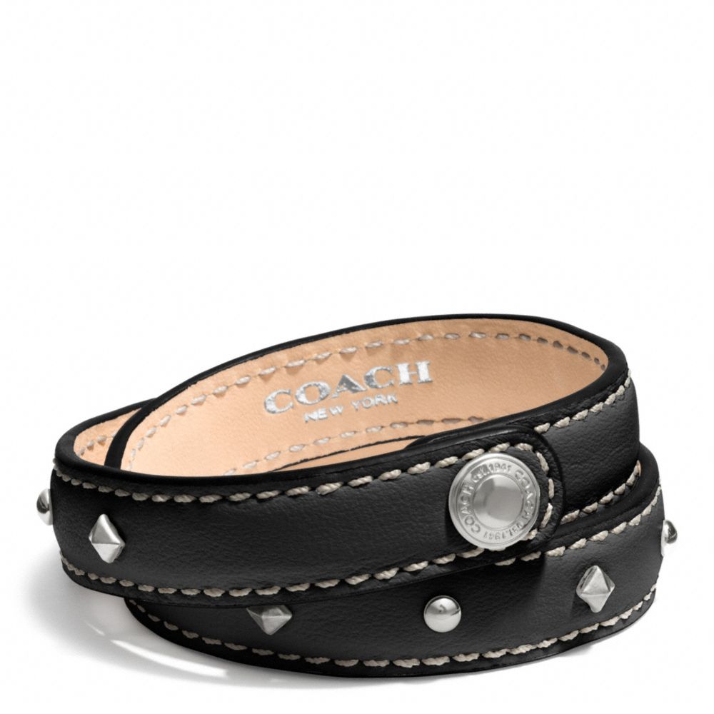 COACH F99687 Studded Leather Wrap Bracelet SILVER/BLACK