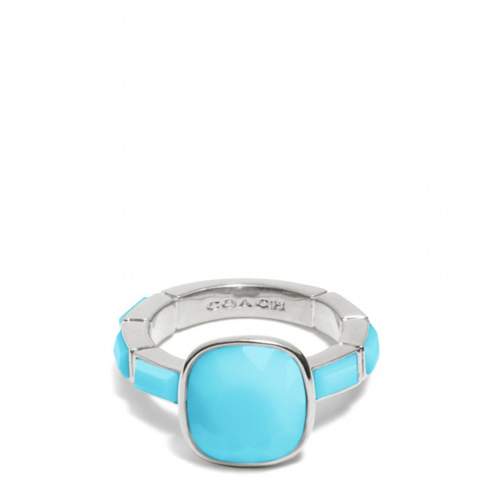 COACH F99723 CUSHION CUT STONE RING -SILVER/BLUE