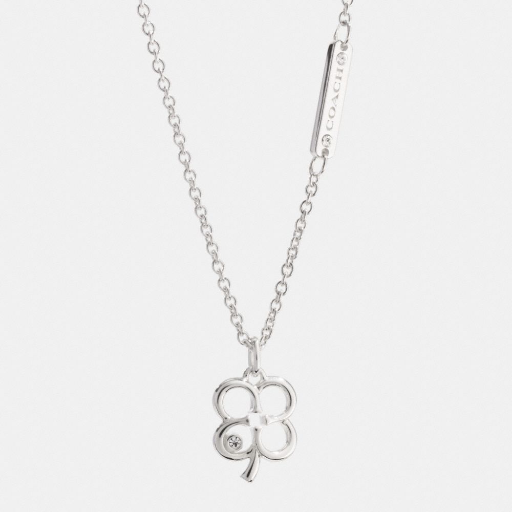 COACH STERLING SIGNATURE C CLOVER NECKLACE -  SILVER/CLEAR - f99779