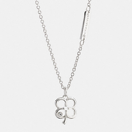 COACH F99779 STERLING SIGNATURE C CLOVER NECKLACE -SILVER/CLEAR