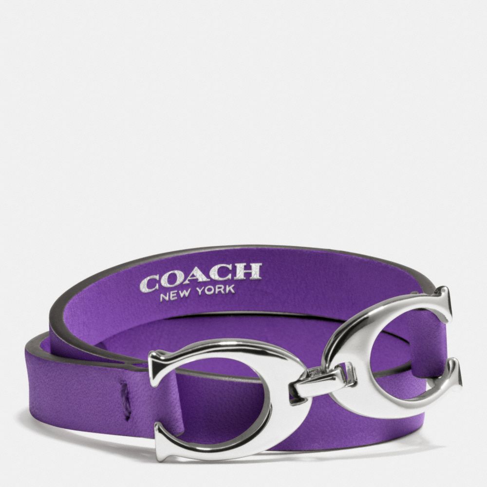 COACH F99792 Twin Signature C Double Wrap Leather Bracelet PURPLE IRIS