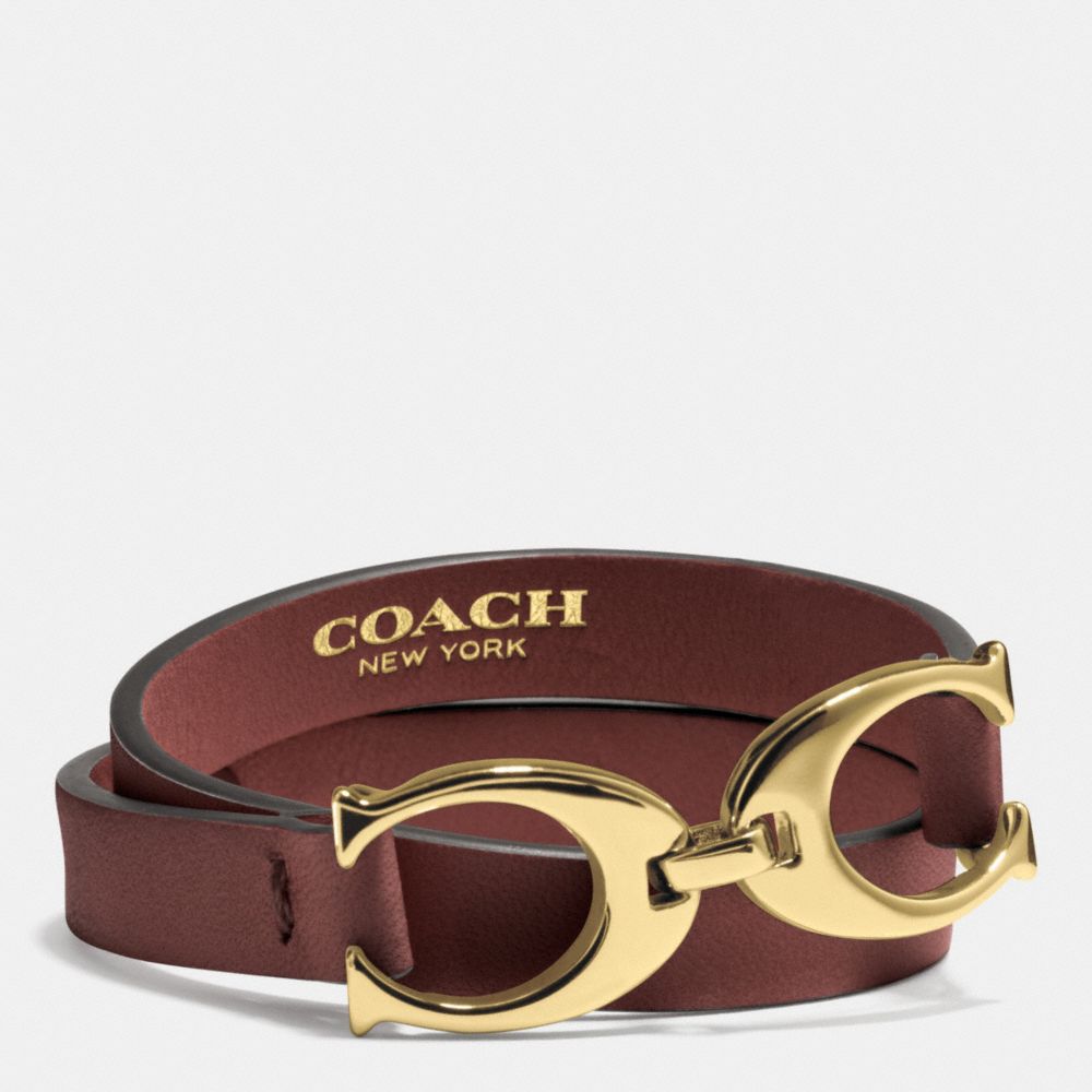 COACH f99792 TWIN SIGNATURE C DOUBLE WRAP LEATHER BRACELET GOLD/BRICK