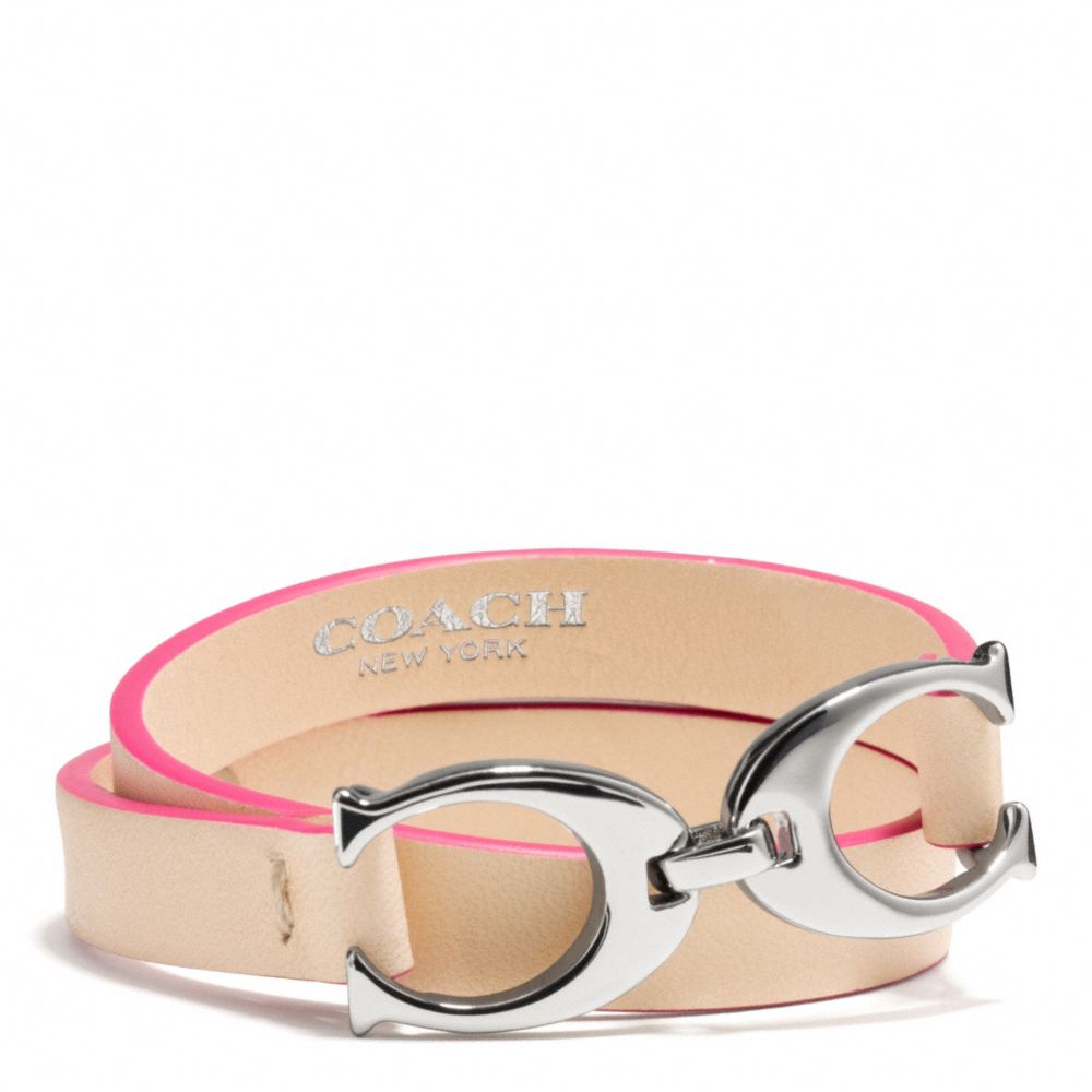 TWIN SIGNATURE C DOUBLE WRAP LEATHER BRACELET - SILVER/VACHETTA/PINK - COACH F99792