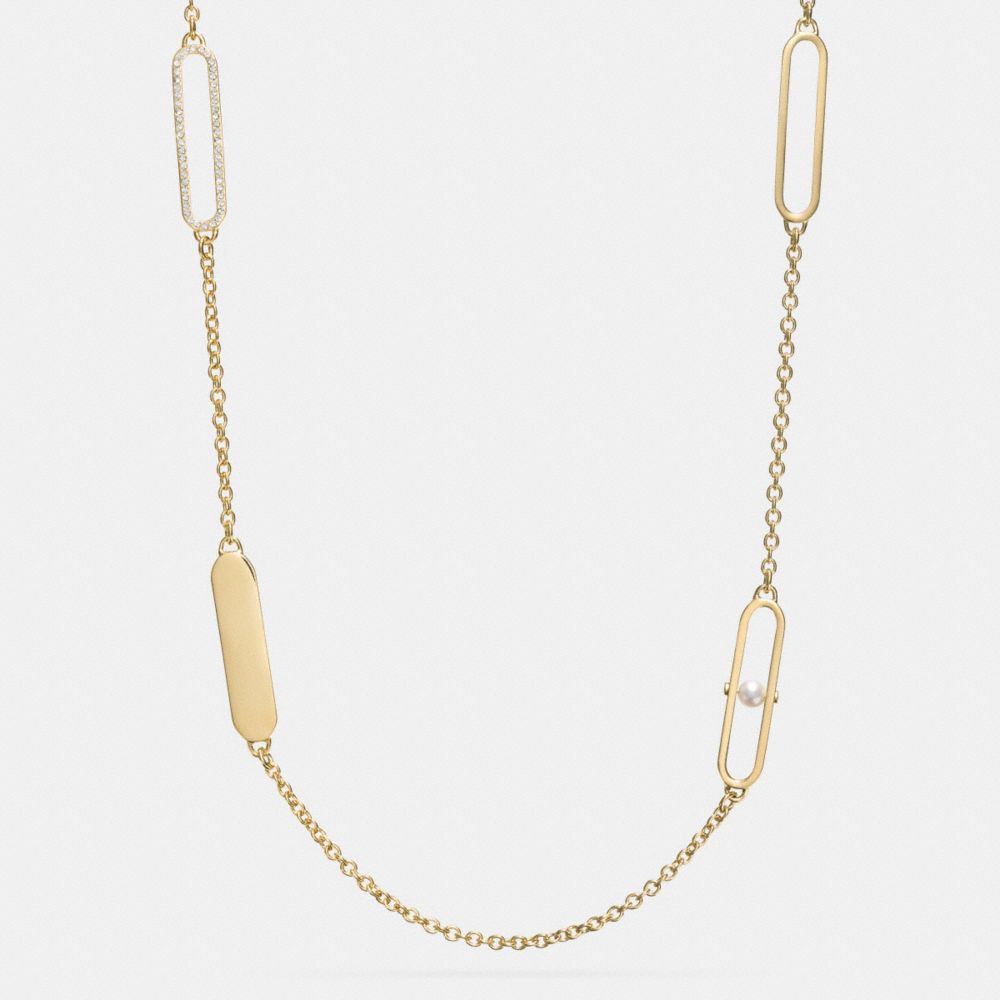 PEARL AND PAVE ID STATION NECKLACE - f99830 -  GOLD/WHITE