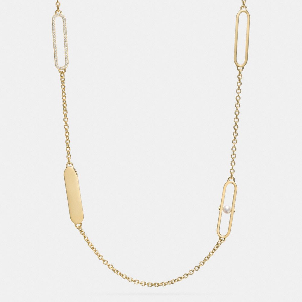 COACH F99830 - PEARL AND PAVE ID STATION NECKLACE  GOLD/WHITE