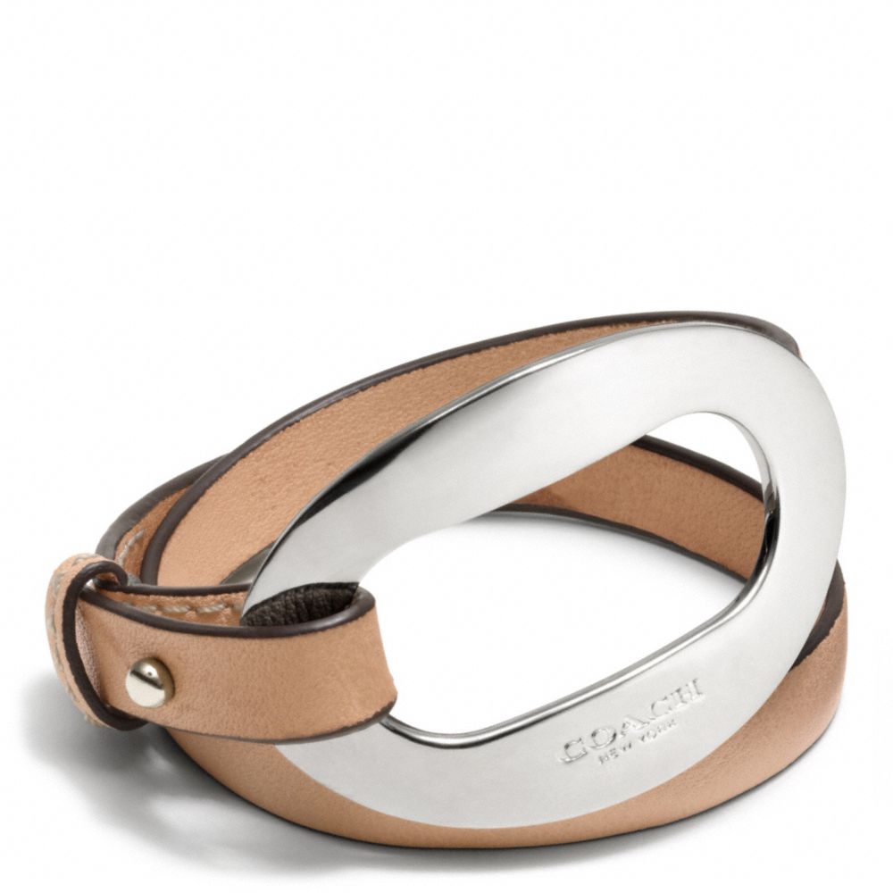 COACH F99846 Open Lock Leather Double Wrap Bracelet SILVER/NATURAL