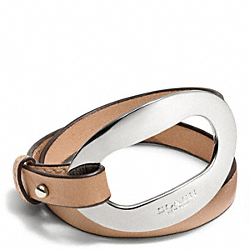 COACH F99846 Open Lock Leather Double Wrap Bracelet SILVER/NATURAL
