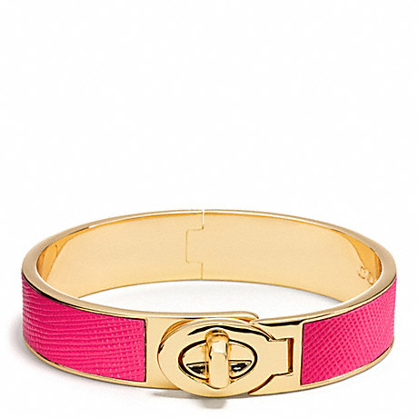 COACH F99864 HALF INCH HINGED SAFFIANO LEATHER TURNLOCK BANGLE BRASS/PINK-RUBY
