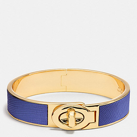 COACH f99864 HALF INCH HINGED SAFFIANO LEATHER TURNLOCK BANGLE  LIGHT GOLD/LACQUER BLUE