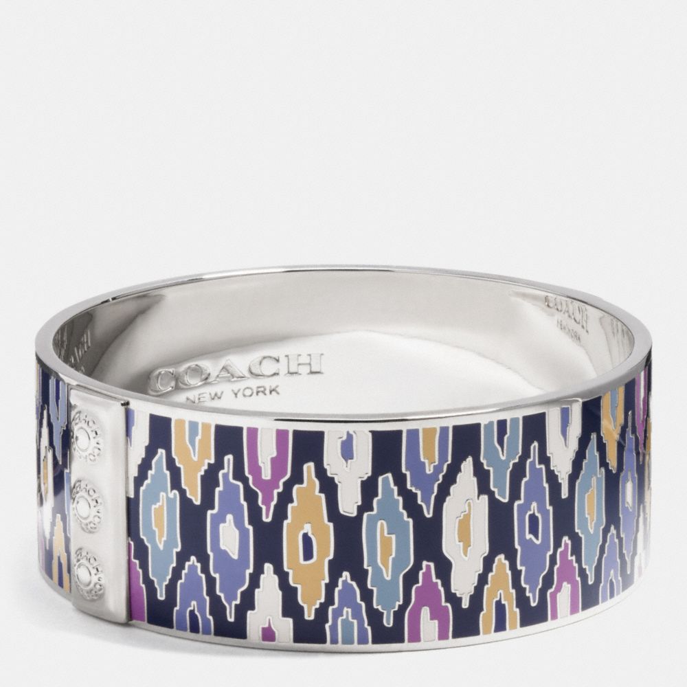 ONE INCH IKAT PRINT BANGLE - f99867 - SILVER/LACQUER BLUE