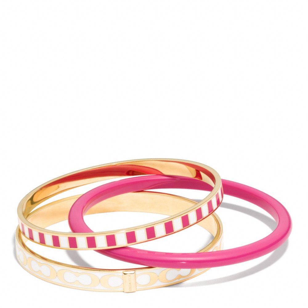 COACH F99886 Signature C Stripe Bangle Set BRASS/PINK RUBY