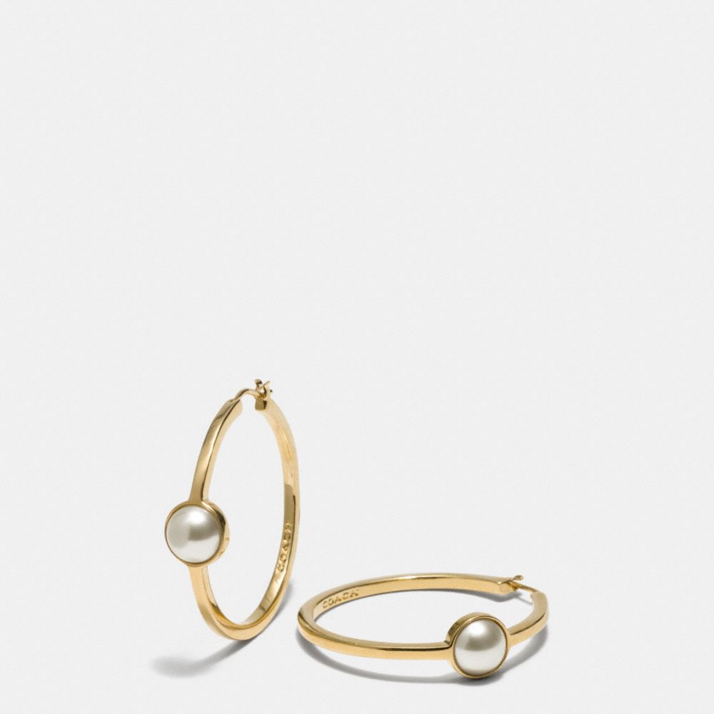 COACH f99961 PEARL HOOP EARRINGS  GOLD/WHITE